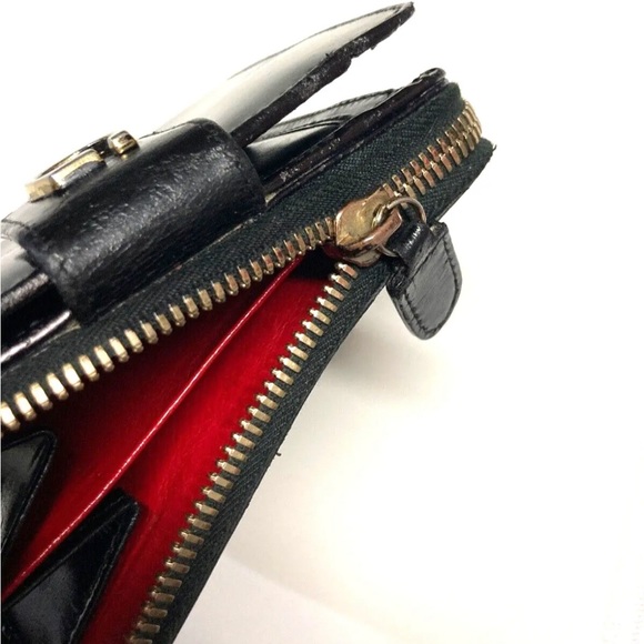 GUCCI VINTAGE ZIP AROUND INITIAL G LEATHER COMPACT WALLET BLACK - Picture 9 of 13